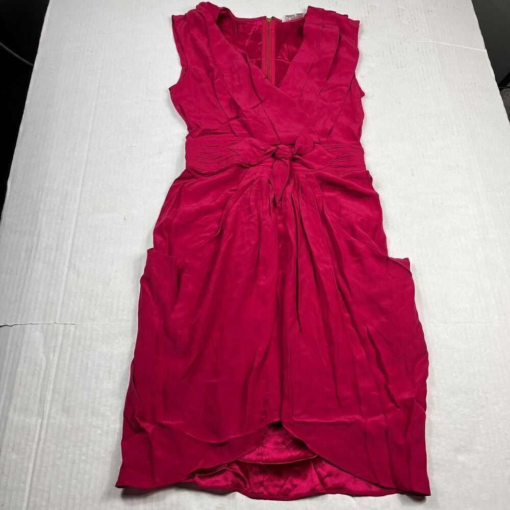 Whistles Womens Silk V-Neck Sheath Dress Pink Twist Front Classy Cocktail Size 2